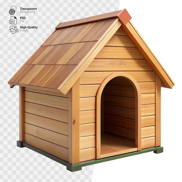 PSD wooden dog house with a sloped roof on a transparent background