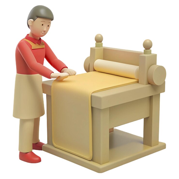 PSD a wooden doll with a red shirt and a wooden chair with a woman standing next to it