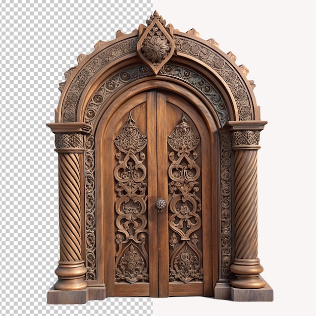 PSD a wooden door with a design on it that says  hinge