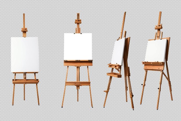 wooden easel with blank canvas displayed from different angles white background 1