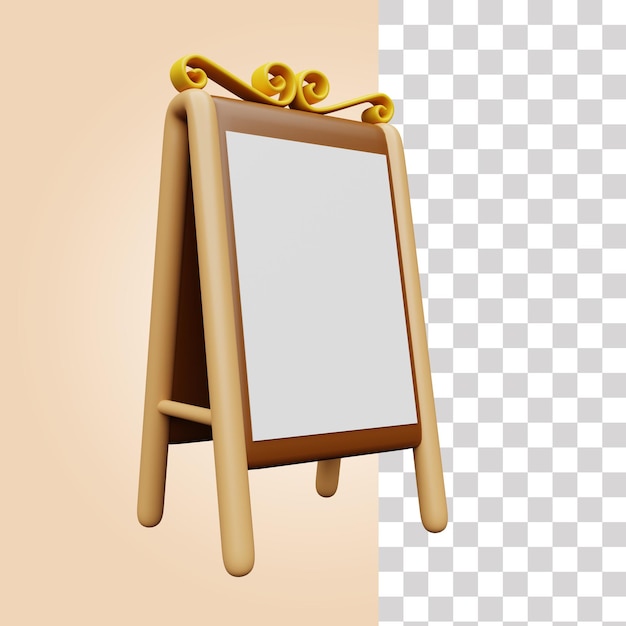 PSD a wooden easel with a blank sign for a restaurant.