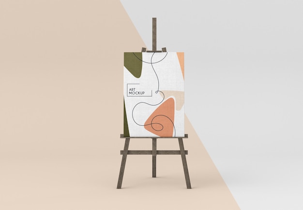 PSD wooden easel with canvas mock-up