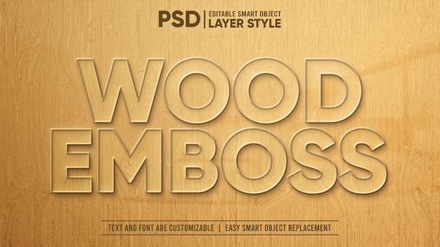 Wooden Emboss Realistic 3D Text Effect Editable Smart Object Mockup
