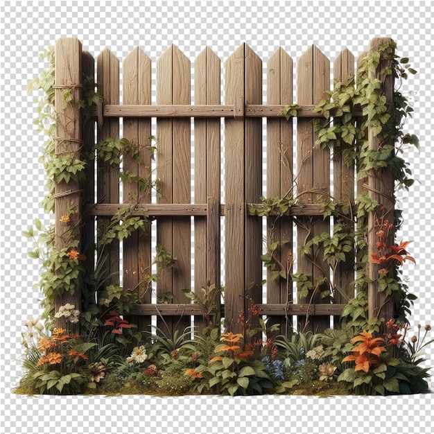 PSD a wooden fence with a plant growing through it