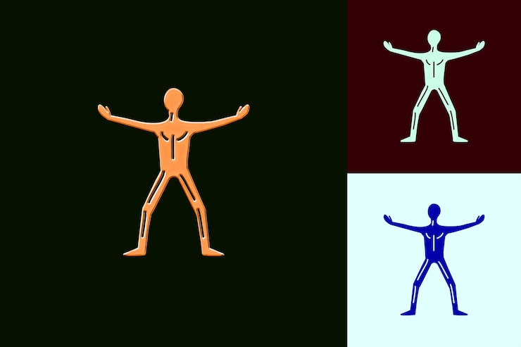 PSD a wooden figure with arms outstretched in front of a black background