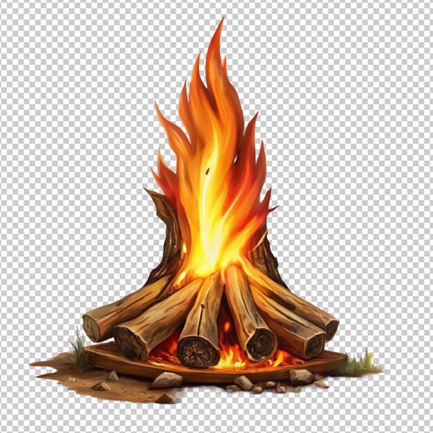 Wooden fire on transparent background