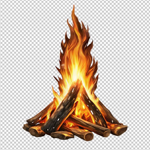 PSD wooden fire on transparent background