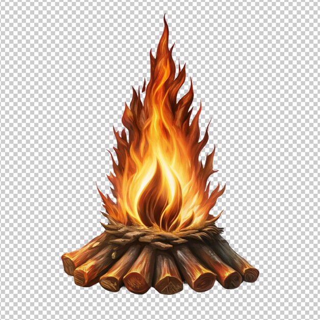 PSD wooden fire on transparent background