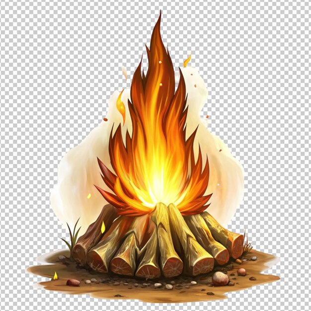 Wooden fire on transparent background