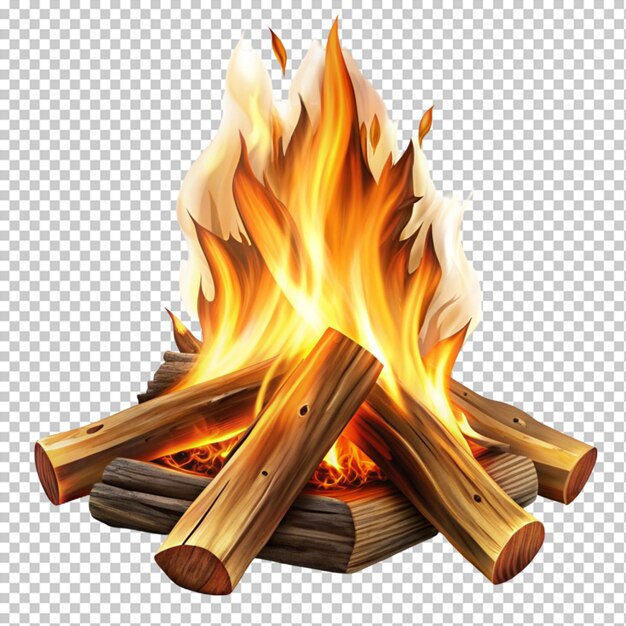 PSD wooden fire on transparent background