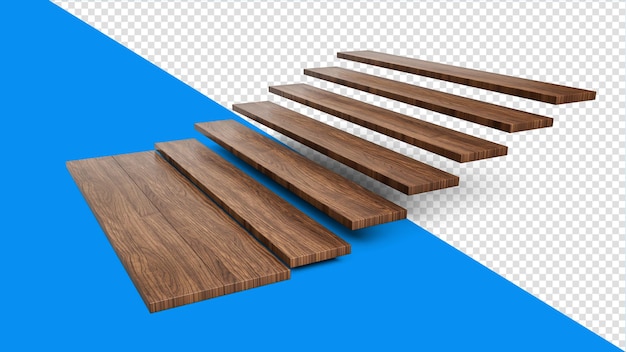 Wooden flooring steps isolated white background 3d illustration