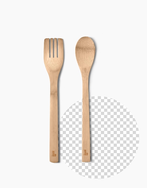 PSD wooden fork and spoon mockup