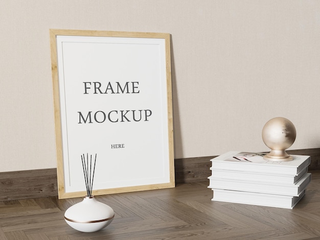 The wooden frame mockup on the floor