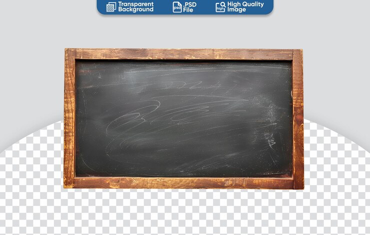 PSD wooden frame surrounding a blank rectangular school blackboard