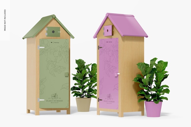 Wooden Garden Cabinets Mockup Side View