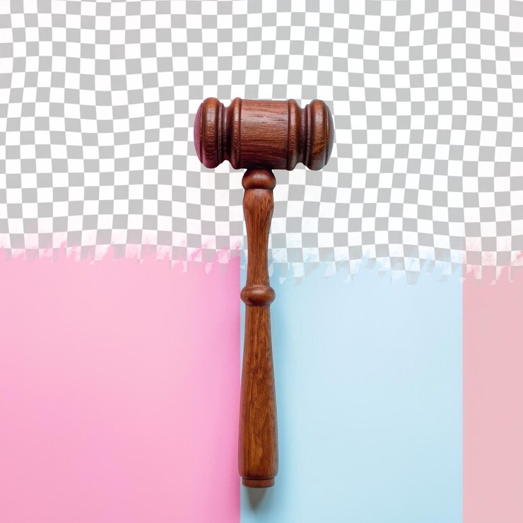 PSD a wooden gavel is on top of a pink and blue background