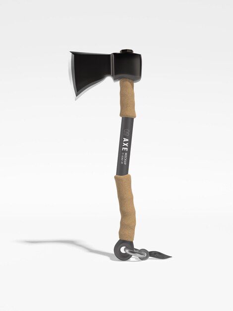 PSD wooden handle metal vikings battle wood cutting axe mockup