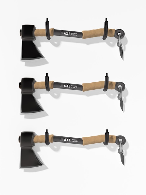 Wooden Handle Metal Vikings Battle Wood Cutting Axe Mockup