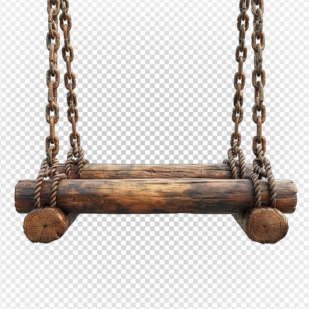 PSD wooden hanging swing isolated on transparent background generative ai