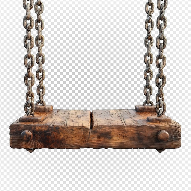 Wooden hanging swing isolated on transparent background generative ai