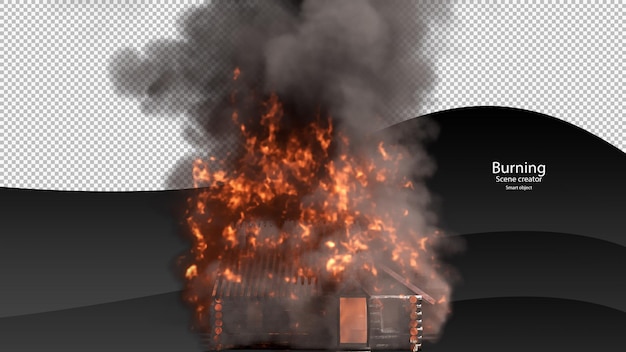 Wooden house burning burning house isolated