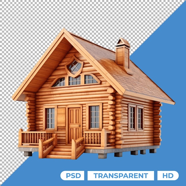 PSD wooden house isolated on transparent background