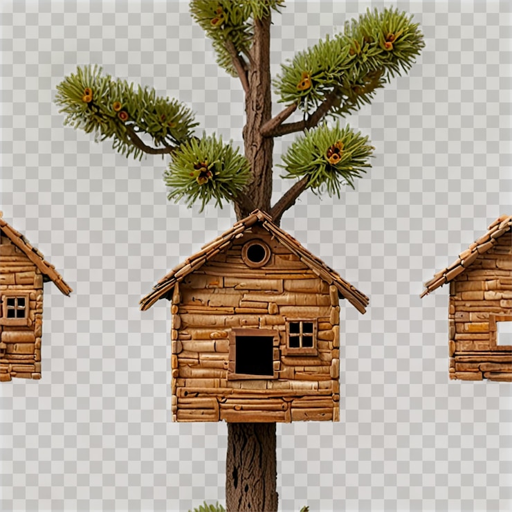 PSD a wooden house with a treehouse on the top