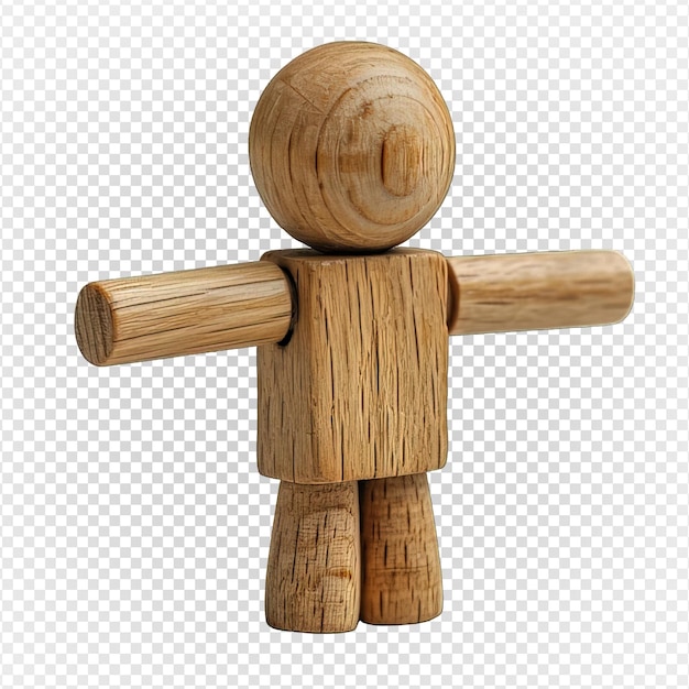 PSD wooden human symbol statue isolated on transparent background generative ai