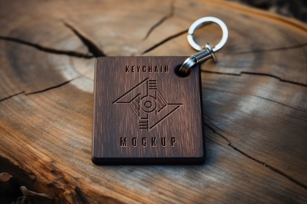 PSD wooden keychain  mockup