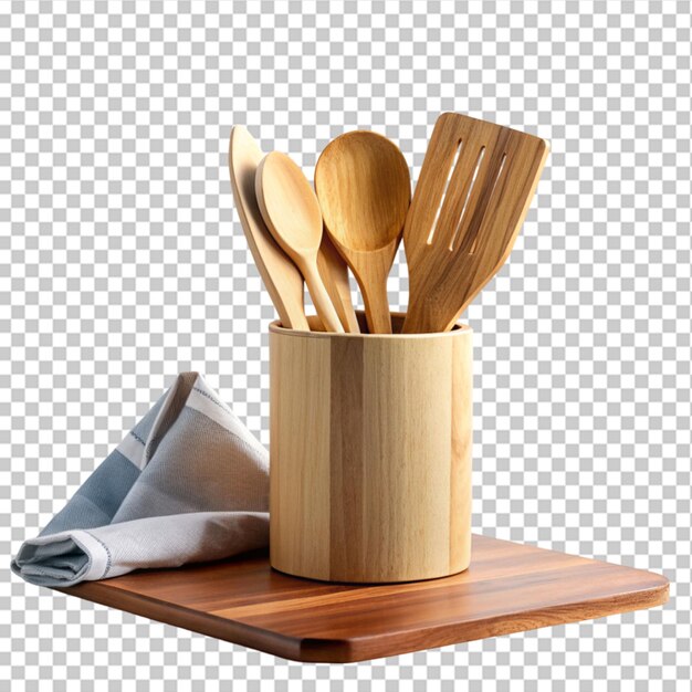 PSD wooden kitchen utensils on transparent background