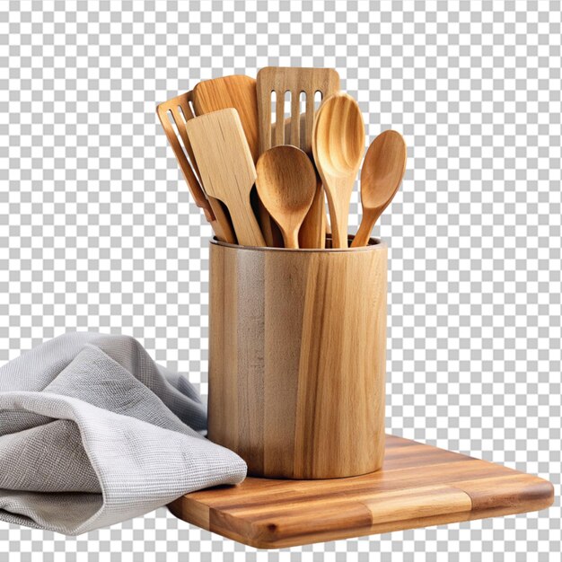 PSD wooden kitchen utensils on transparent background