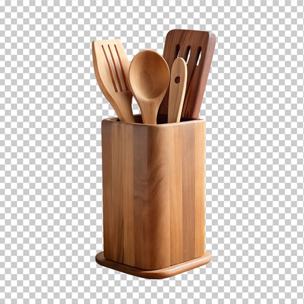 PSD wooden kitchen utensils on transparent background