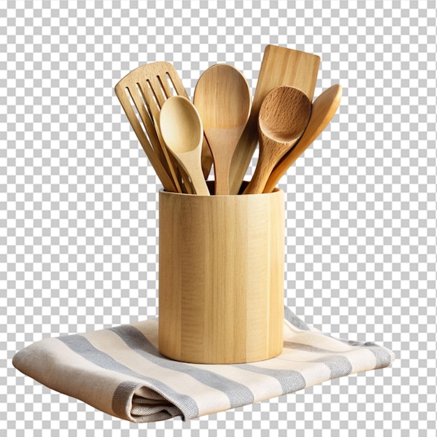 PSD wooden kitchen utensils on transparent background