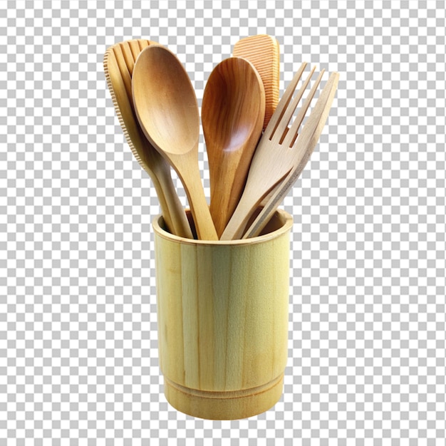 PSD wooden kitchen utensils on transparent background