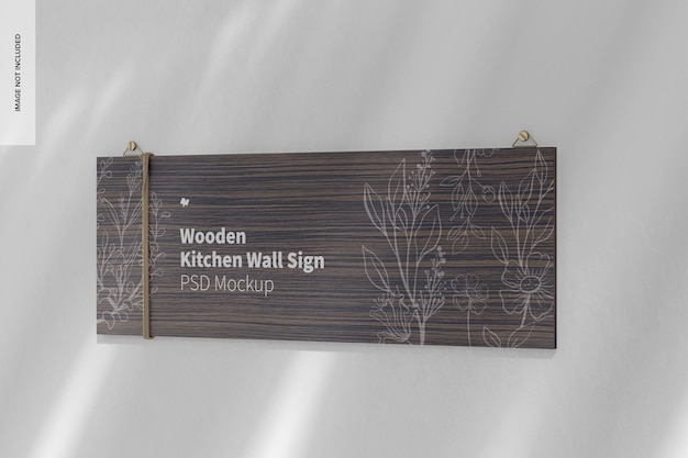 Wooden kitchen wall sign mockup