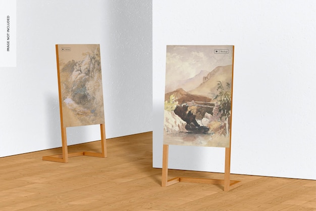 Mockup di esposizione in legno appoggiato