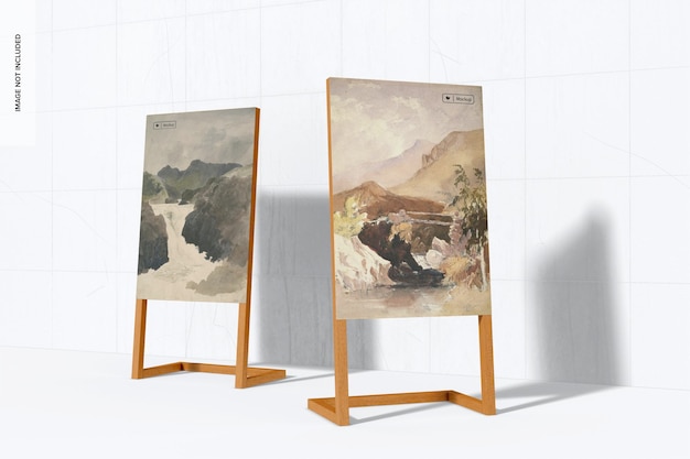 Wooden Leaned Exhibition Displays Mockup