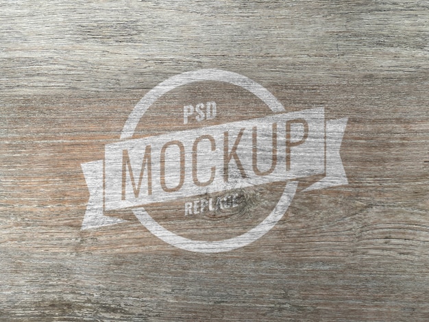 PSD wooden logo mockup realistic