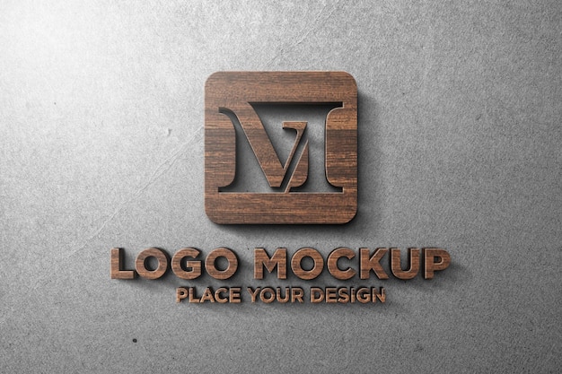 Mockup di logo in legno sul muro