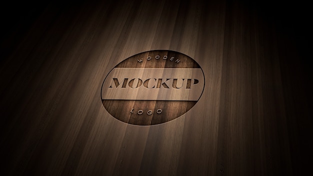 PSD wooden logo mockup