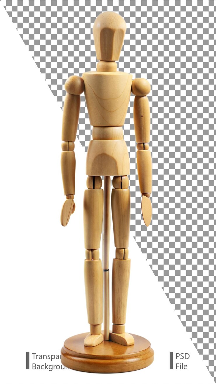 Wooden mannequin isolated on transparent background
