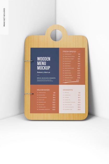 Wooden menu mockup, leaned