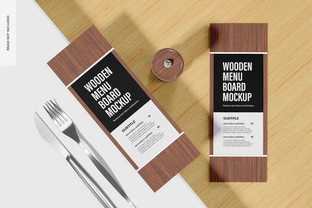 Wooden menus board mockup, top view