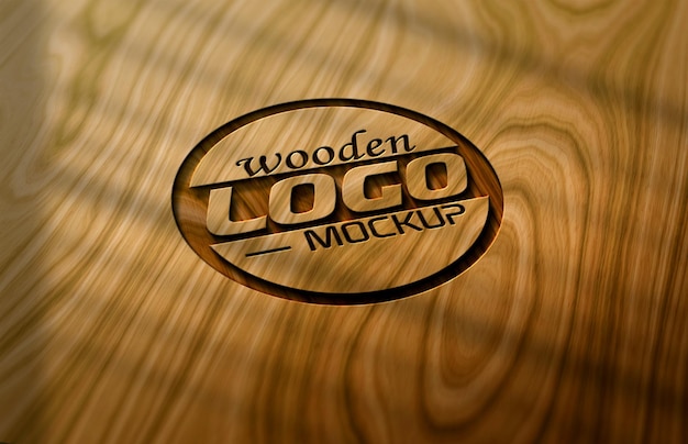 PSD wooden mockup with cut laser effect