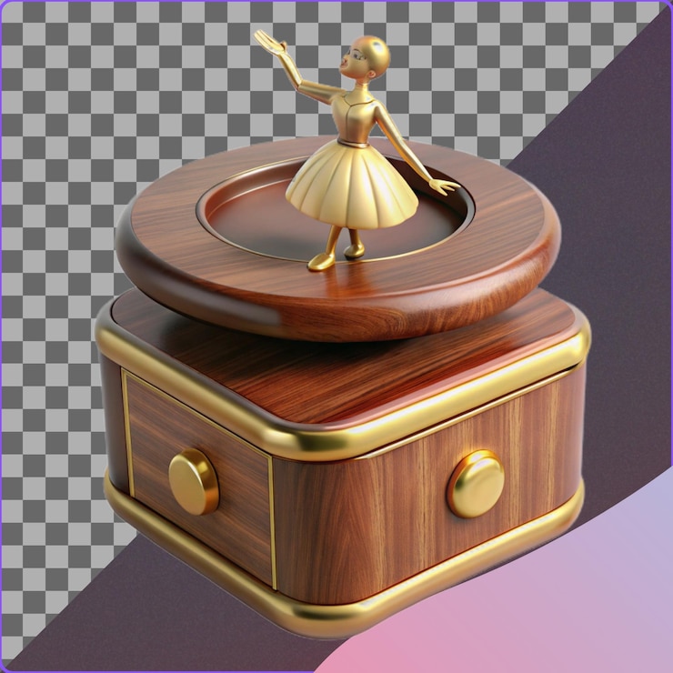 PSD wooden musical box with ballerina figurine