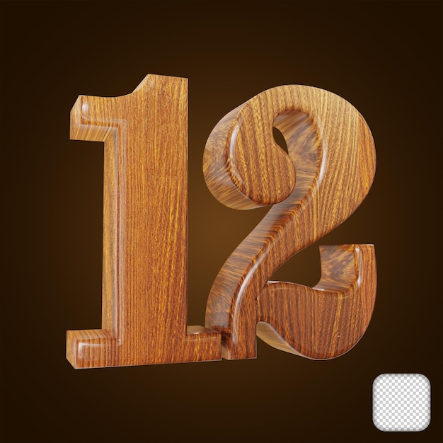 Wooden Number 12 Texture 3d illustration