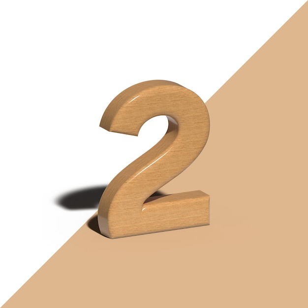 A wooden number 2 with a transparent  background