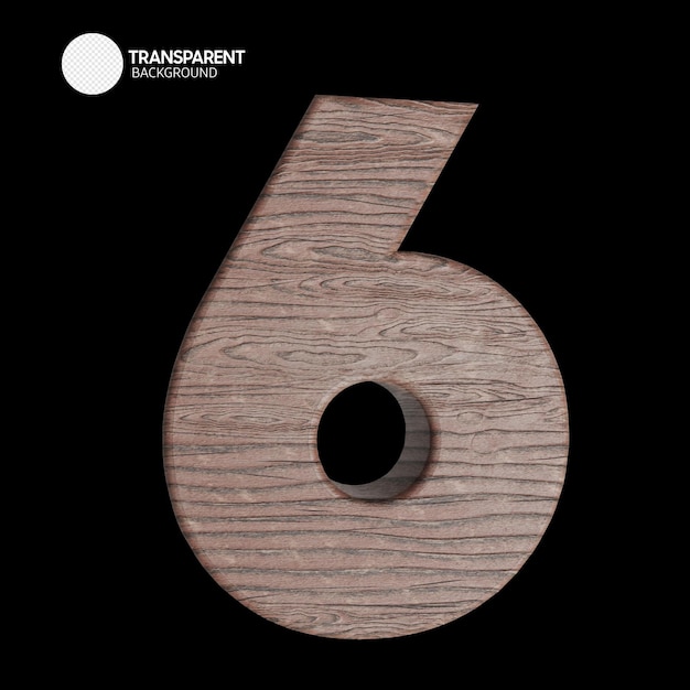 PSD un numero 6 in legno con un cerchio bianco sul fondo.