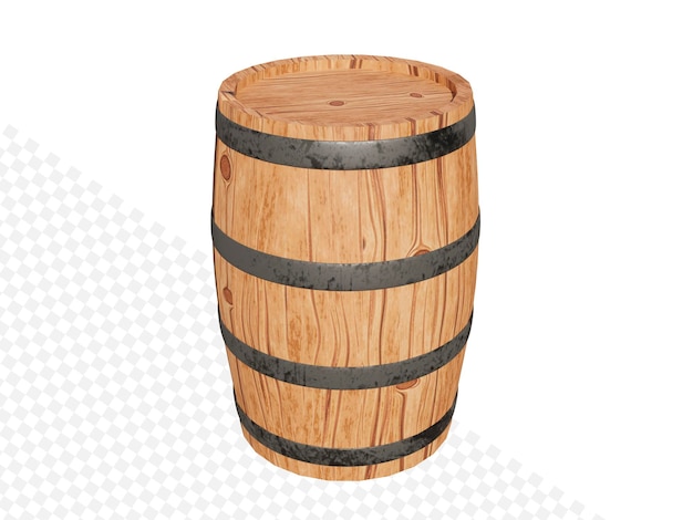 Wooden old barrel or keg for wine beer whiskey on isolated background 3d rendering illustration