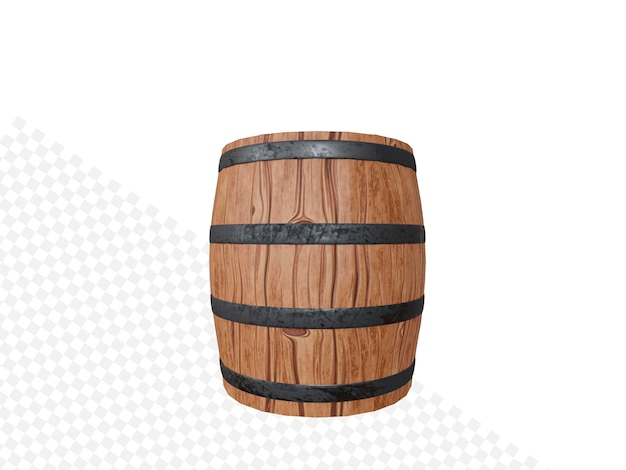 PSD vecchia botte in legno per vino, birra, whisky su sfondo bianco vista frontale 3d rendering illustrazione